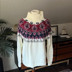 Lucky Brand White and Pink Turtleneck Sweater
